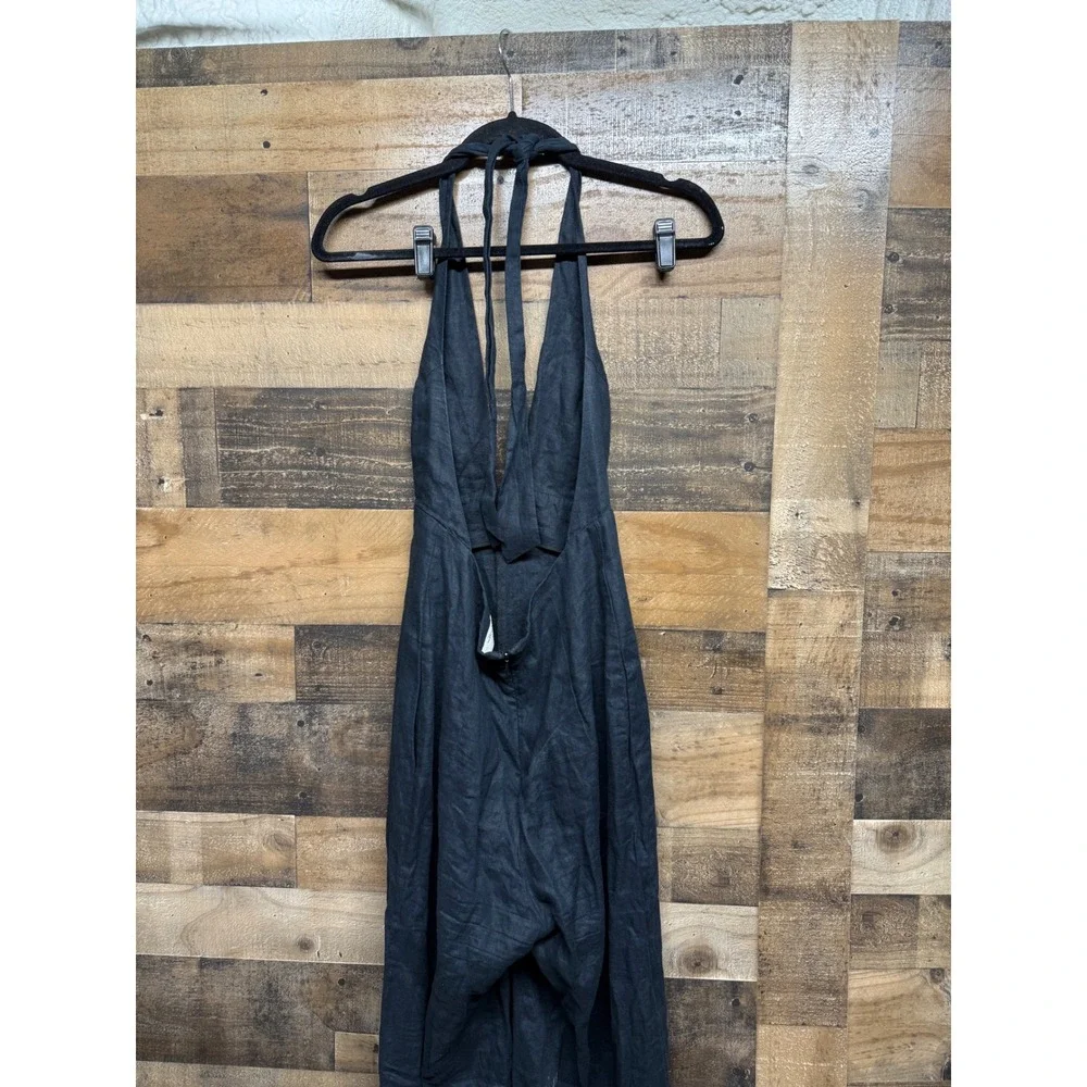 Wilfred Aritzia Black Linen Halter Wide Leg Jumpsuit Size 4 Open Back 67858